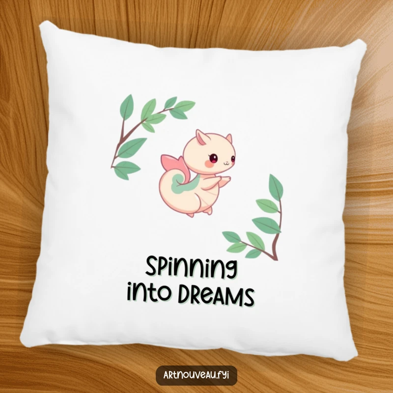 Funny pillow showcasing a creature with flowing organic curves in a gentle spin, providing cozy comfort and a touch of natural, artistic decor.