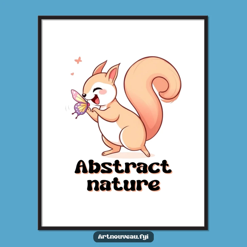 Instant Funny Squirrel Art Nouveau Print, Joyful Butterfly Chase, Whimsical Digital Download