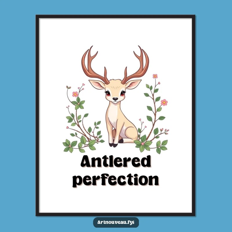 Funny Antlered Animal Digital Art: Elegant Nature Print, Artistic Wall Decor