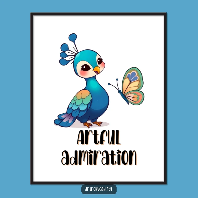 Funny Art Nouveau Peacock Digital Art: Gentle Bird, Instant Funny Gift Download