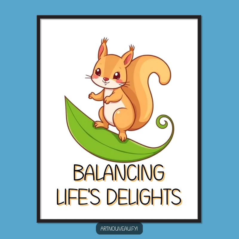 Funny Squirrel Leaf Digital Art: Mischievous Squirrel, Nature Design, Instant Funny Gift