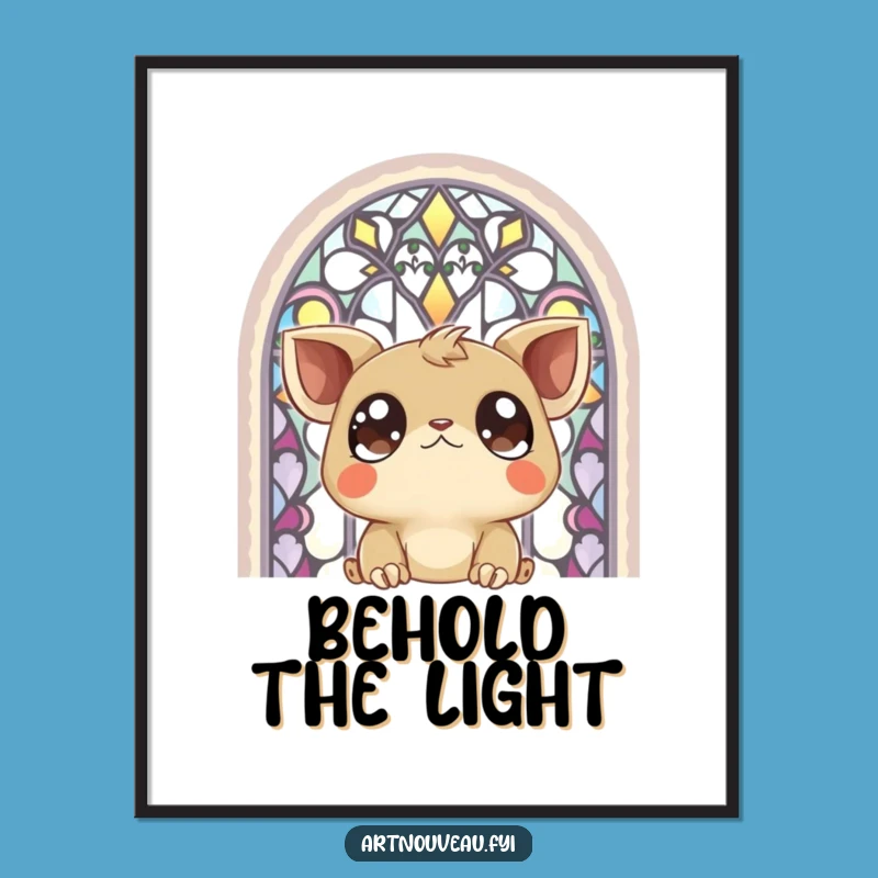 Funny Big-Eyed Creature Digital Art: Stained Glass Window View, Instant Decor