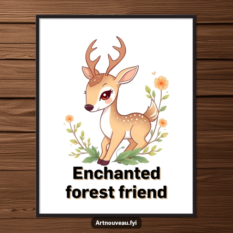 Funny Deer Digital Art Print: Graceful deer entwined with decorative foliage, offering instant natural beauty and a touch of humor.