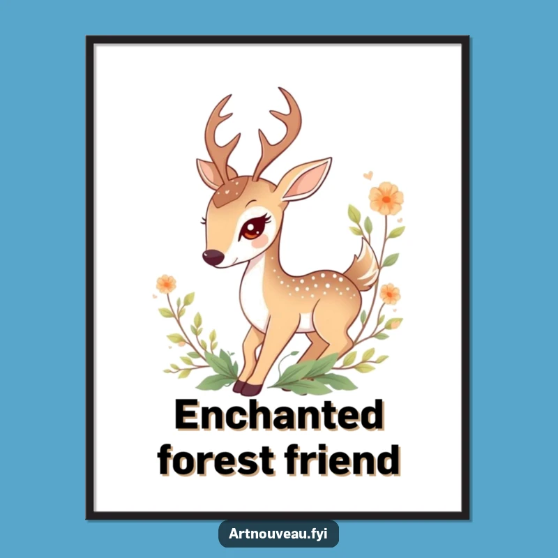 Funny Deer Digital Art: Graceful Foliage Print for Instant Nature Decor