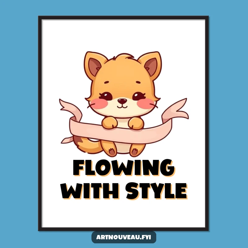 Funny Animal Ribbon Digital Art Print, Playful Decor, Instant Download Gift