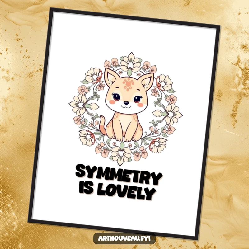 Funny digital art print of an animal surrounded by intricate, symmetrical floral elements, offering instant natural beauty and artistic humor.