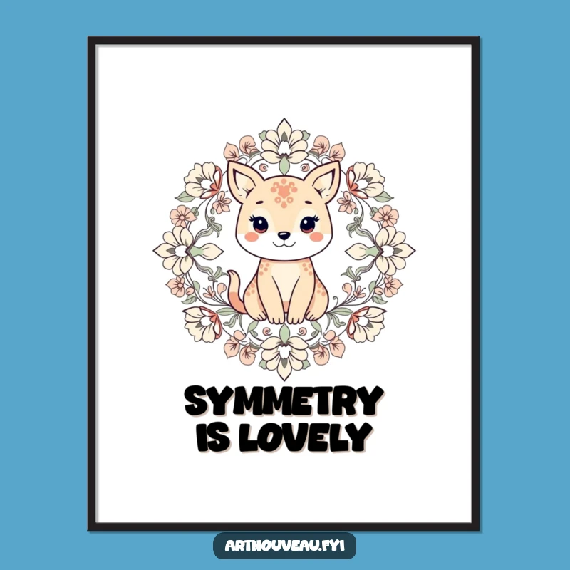 Funny Animal Floral Digital Art Print, Symmetrical Decor, Instant Download Gift