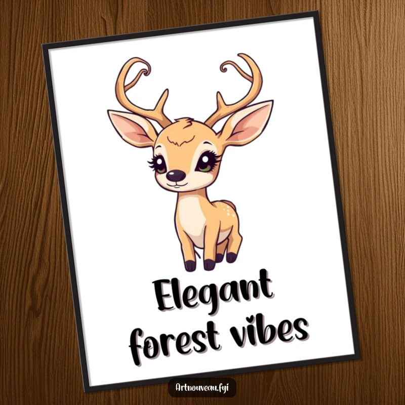 Funny Art Nouveau Deer Digital Art Print: A deer with intricate art nouveau antlers looking up in wonder, ready to adorn your screen.