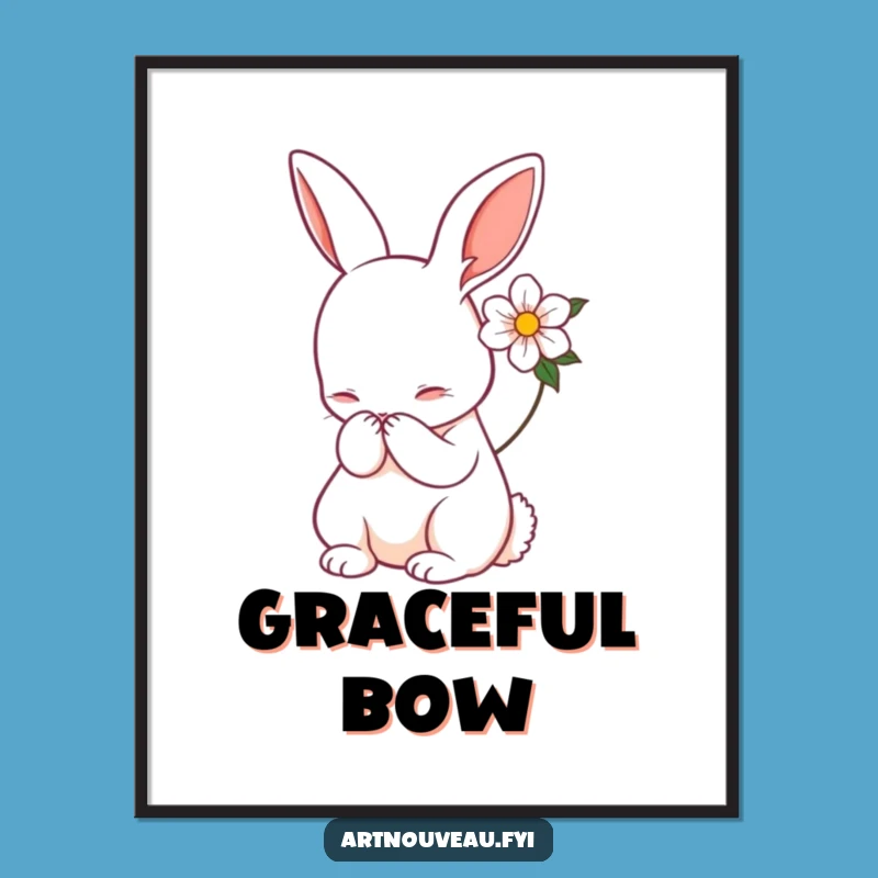 Funny Art Nouveau Rabbit Digital Art - Graceful Bow Print, Whimsical Funny Gift