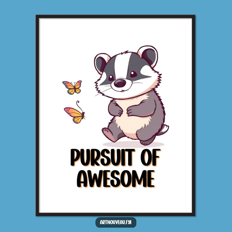 Funny Badger Digital Art - Linework Chase Instant Download, Whimsical Decor