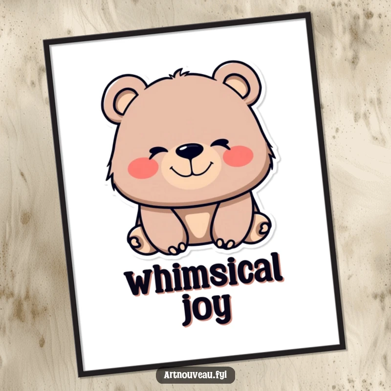 Funny bear digital art print with flowing, organic lines and a contented smile, ideal for instant download and whimsical display.