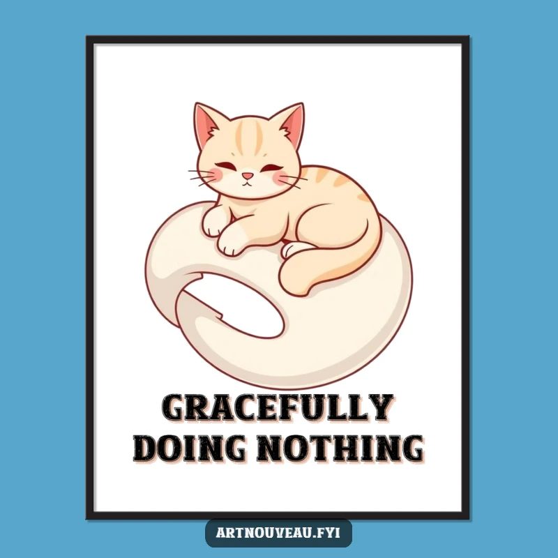 Funny Cat Lounge Digital Art: Graceful Cat, Organic Swirls, Instant Funny Gift