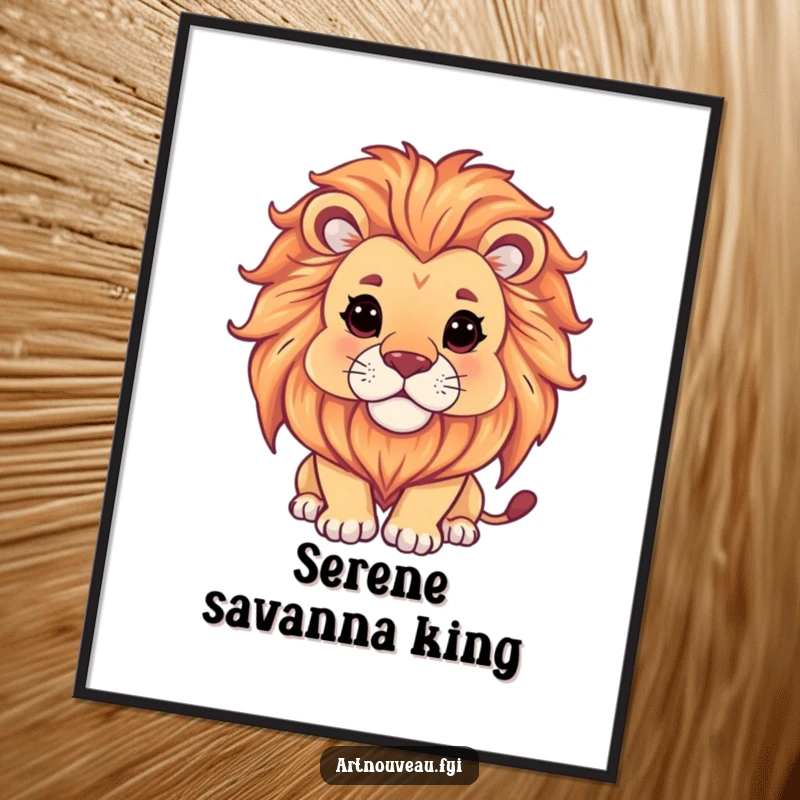 Funny Lion Digital Art Print: Serene lion with ornate mane gazing at flowing design, offering instant artistic and humorous wall decor.