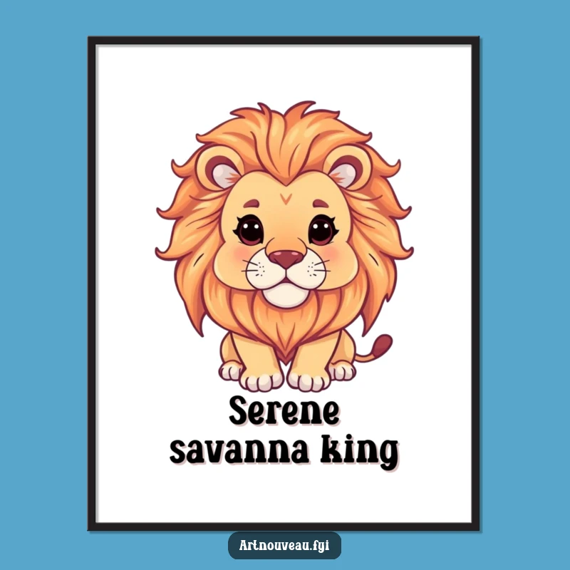 Funny Lion Digital Art: Majestic Serene Mane Print for Instant Wall Decor