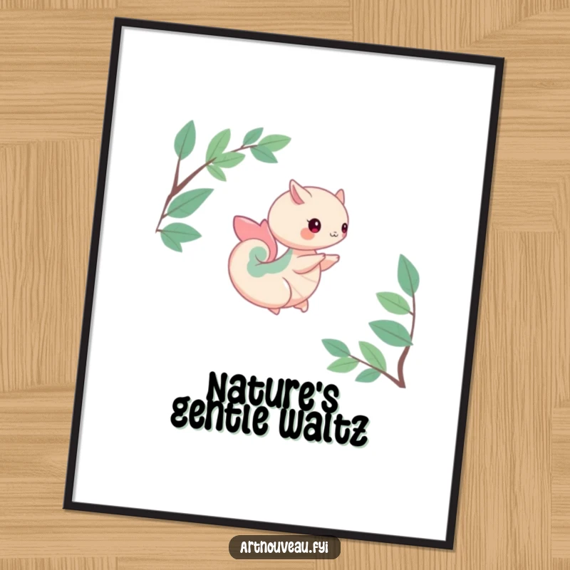 Funny digital art print of a creature with flowing organic curves performing a gentle spin, offering instant natural and artistic decor.