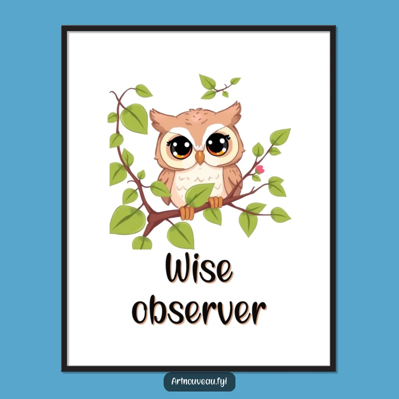 Funny Owl Digital Art: Cute Curious Bird Instant Download Funny Gift