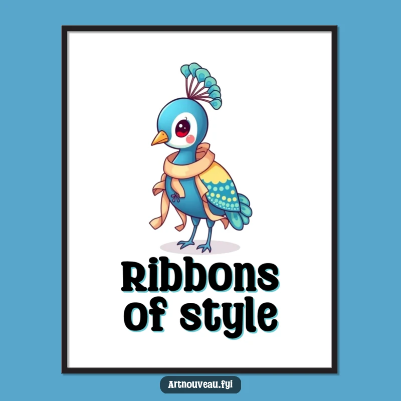 Funny Peacock Ribbon Digital Art: Dapper Bird, Instant Funny Gift Download