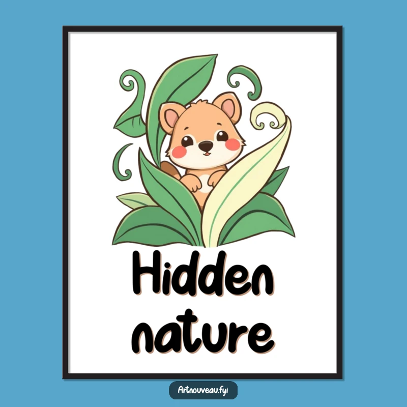 Funny Playful Animal Leaf Digital Print - Instant Whimsical Nature Art