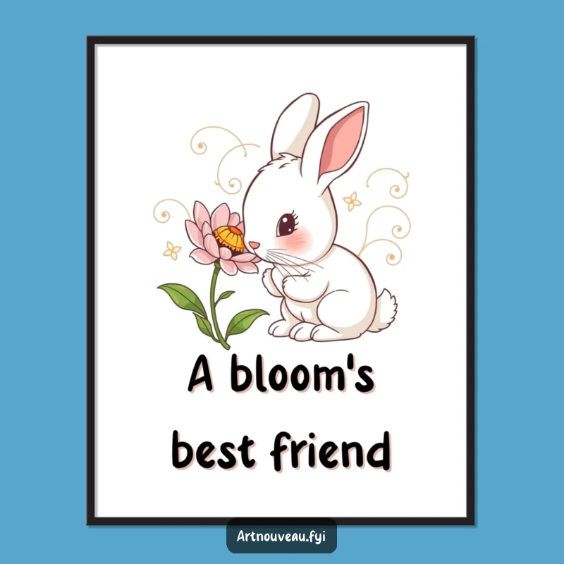 Funny Rabbit Digital Art: Curious Art Nouveau Download, Floral Detail, Gift