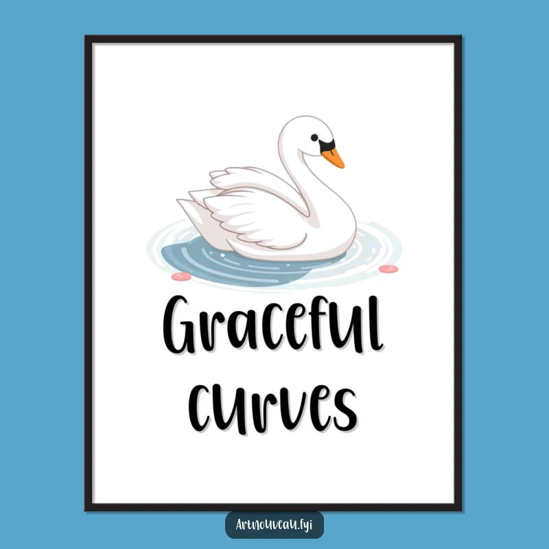 Instant Funny Swan Pond Print, Elegant Graceful Art, Shimmering Digital Download