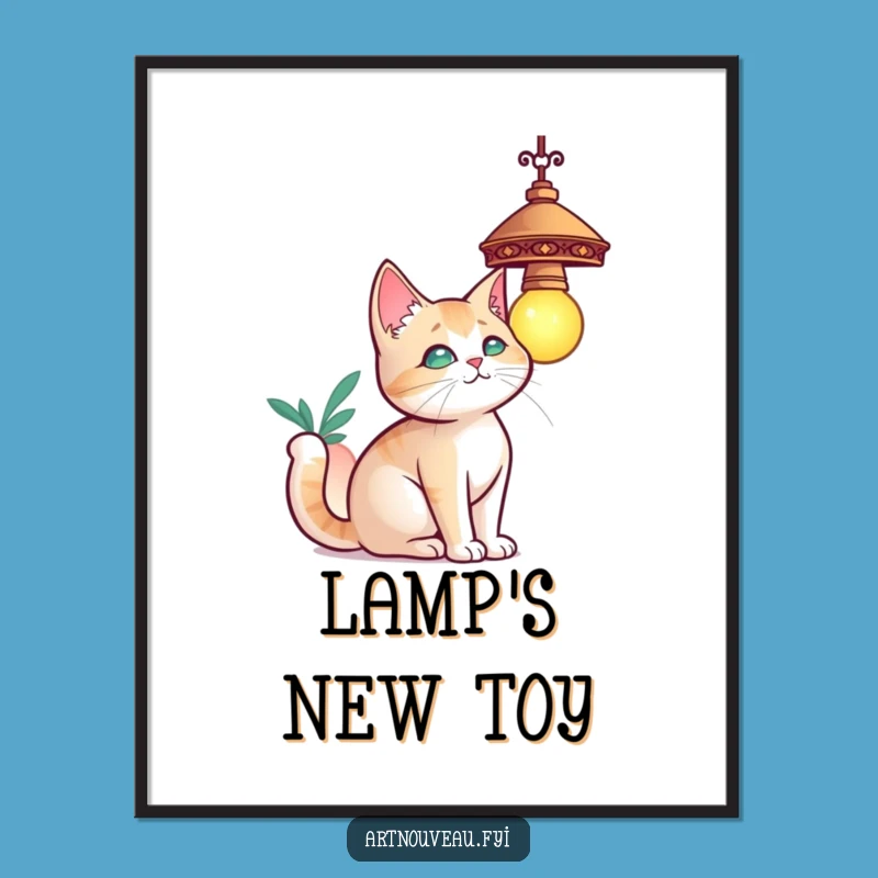 Funny Cat Lamp Digital Art, Curious Feline Print, Amazing Funny Gift