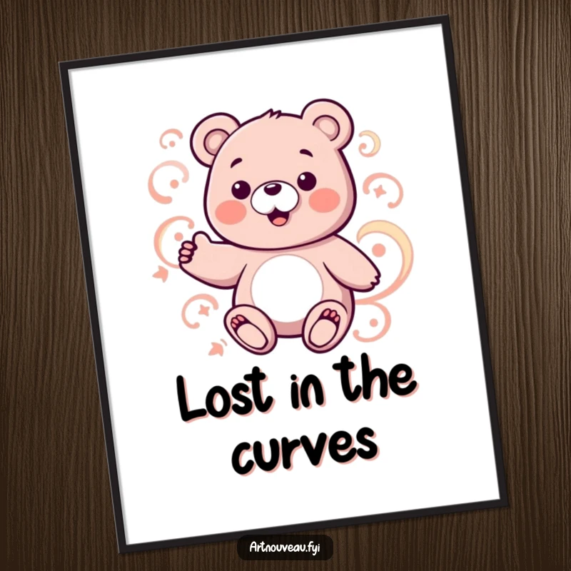 Funny bear digital art print featuring a charming bear and abstract swirling patterns, offering instant artistic appeal.