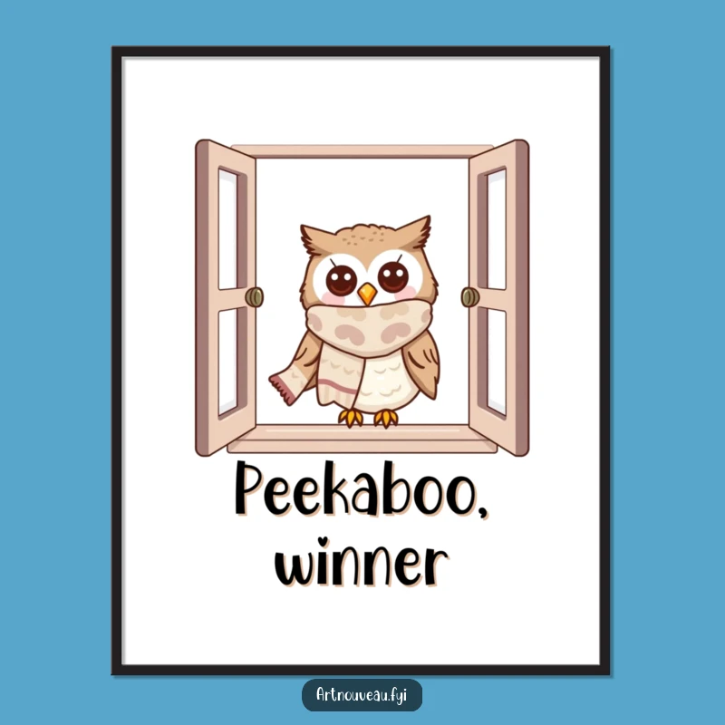 Funny Owl Window Peek Digital Art: Cute Scarf Print Gift