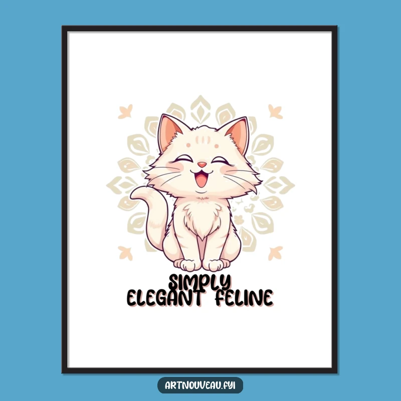 Funny Cat Digital Art: Delighted Art Nouveau Download, Decorative Pattern, Gift