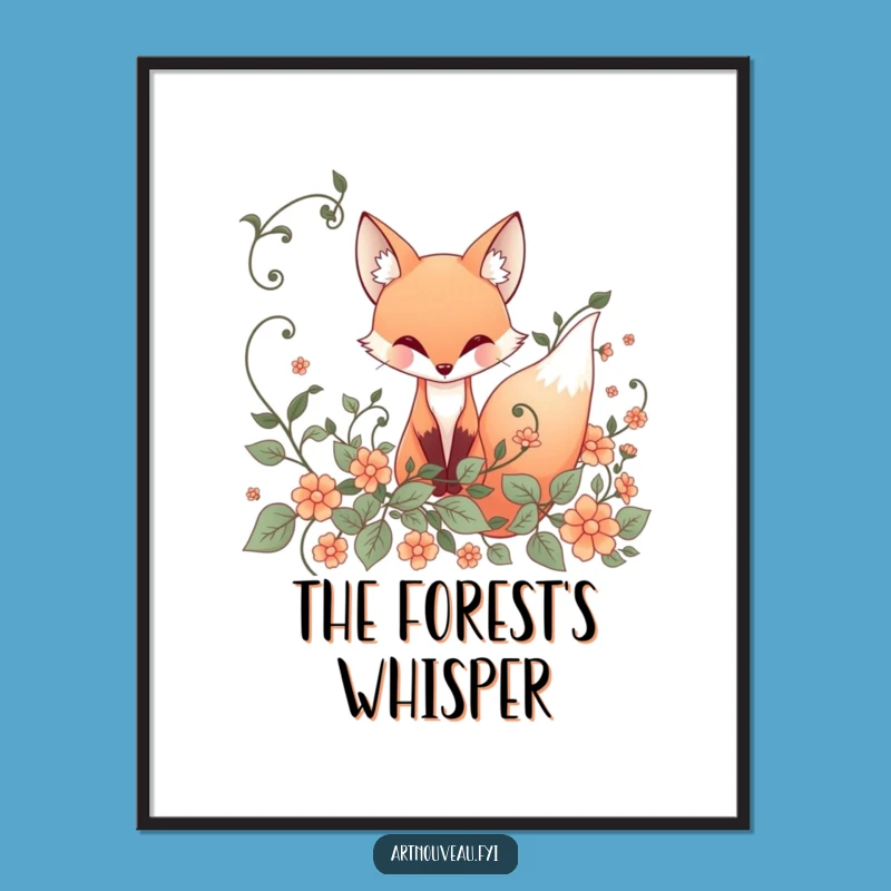 Funny Fox Digital Art: Elegant Art Nouveau Download, Whimsical Decor, Gift