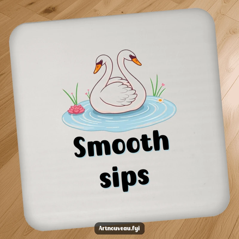 Elegant swan drink coasters featuring graceful sweeping lines across a decorative pond, protecting surfaces with serene artistic flair.