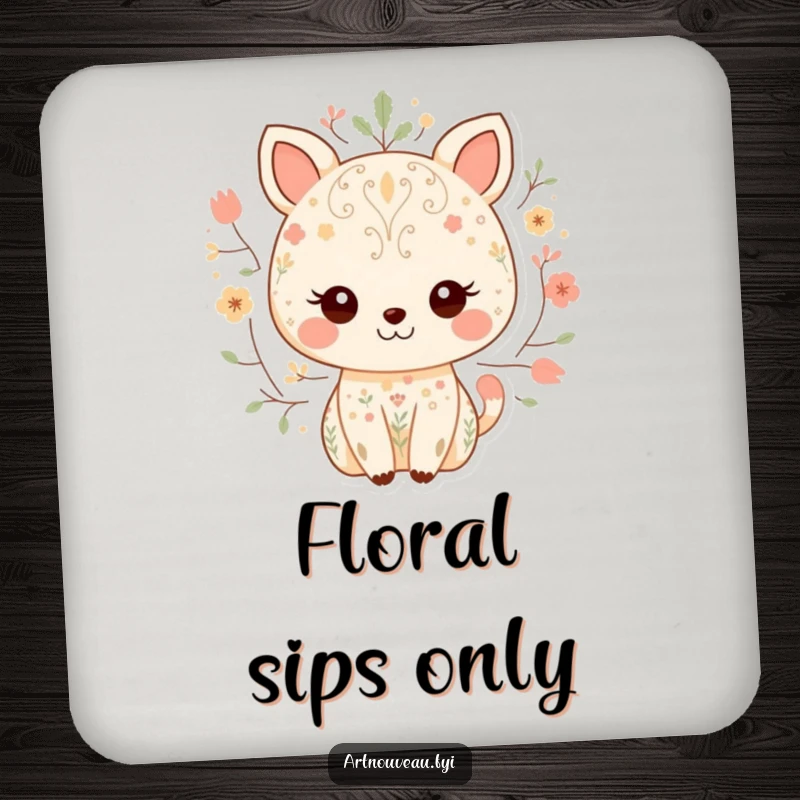 Funny drink coasters showcasing a sweet animal character surrounded by nature patterns, protecting surfaces with whimsical charm and style.