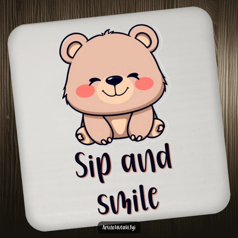 Funny bear drink coasters featuring flowing, organic lines and a contented smile, protecting surfaces with whimsical and cheerful flair.