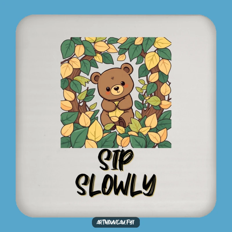 Funny Bear Leaf Labyrinth Coasters, Organic Table Art, Unique Home Decor Gift