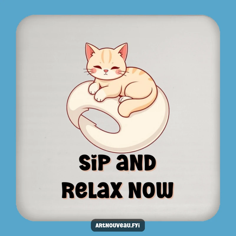 Funny Cat Lounge Coaster: Protect Surfaces, Elegant, Organic Swirls, Chic Funny Gift