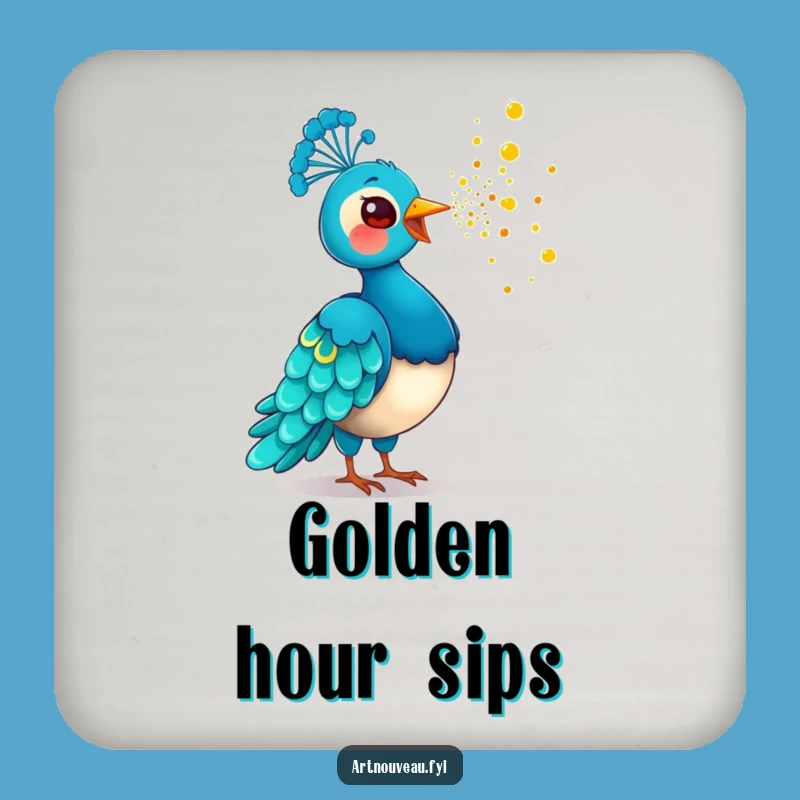 Funny Golden Dust Peacock Coasters: Set of Playful Bird Art, Ideal Funny Gift