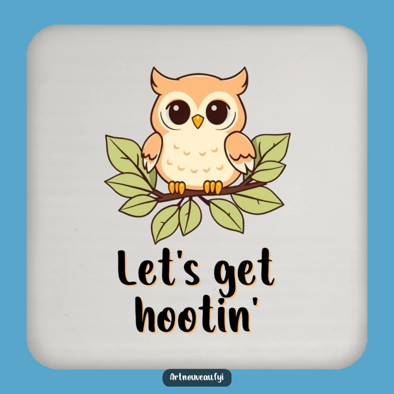 Funny Owl Coasters: Set of Playful Protection, Stylized Leaves, Funny Gift