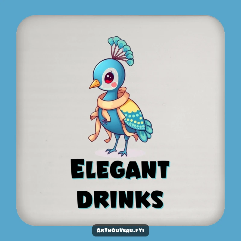 Funny Peacock Ribbon Coasters: Set of Dapper Bird Art, Ideal Funny Gift