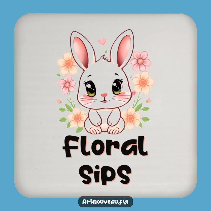 Funny Rabbit Floral Coaster: Expressive Eyes Drink Gift