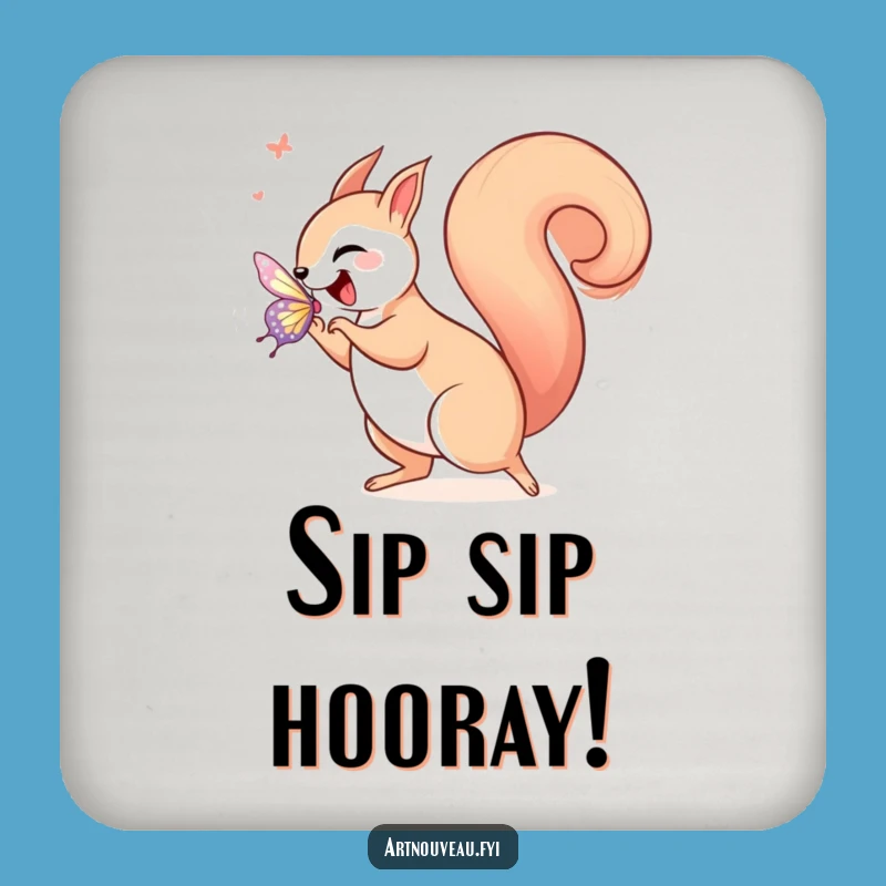 Funny Squirrel Art Nouveau Drink Coaster Set, Whimsical Table Protection Gift