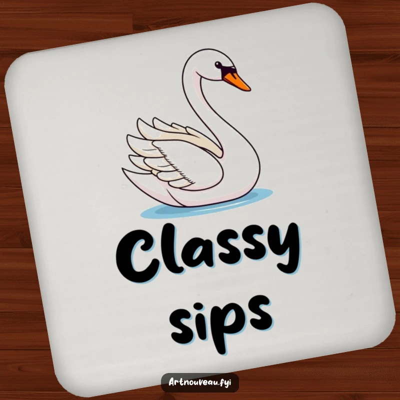 Graceful swan coasters, depicting a swan with a long, curved neck elegantly gliding, offering protection with style.