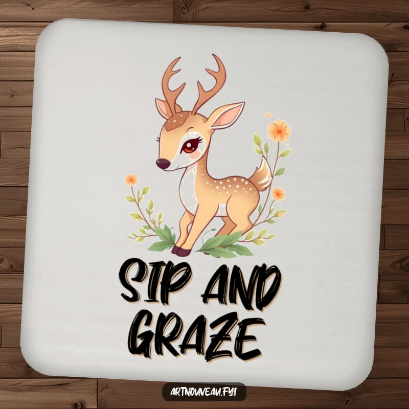 Funny Deer Coaster: Featuring a graceful deer entwined with decorative foliage, this coaster adds natural humor and style to any setting.