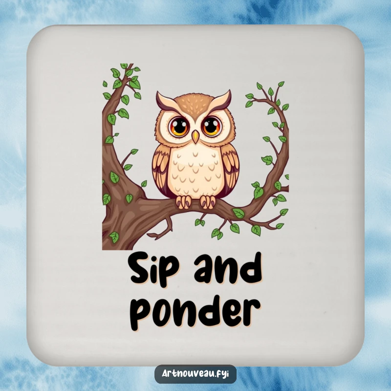 Funny Majestic Owl Coasters: Wise owls with large eyes sit on branches, adding a touch of intelligence and humor to your drink setup.