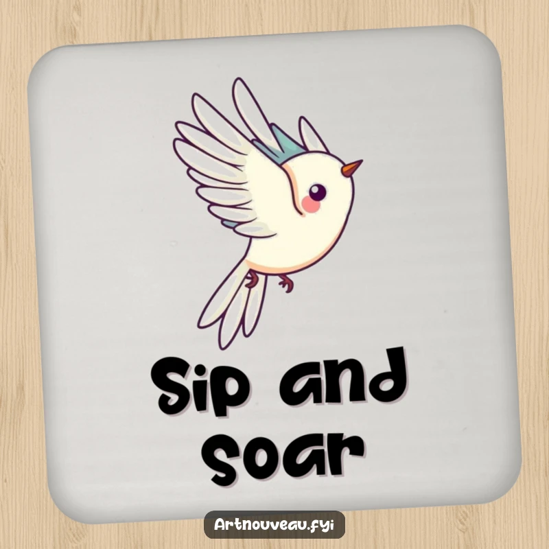 Funny drink coasters featuring a stylized bird with elongated tail feathers in flight, adding a touch of artistic and humorous protection to surfaces.