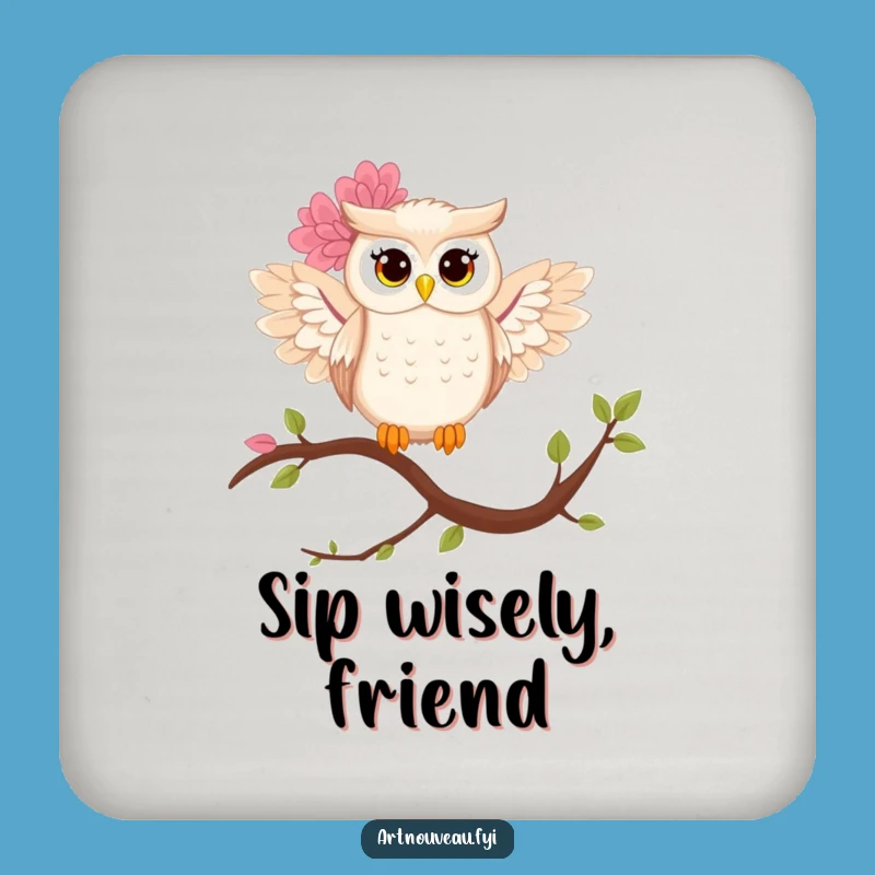 Funny Owl Coaster Set: Floral Wings Art, Stylish Funny Gift for Tables