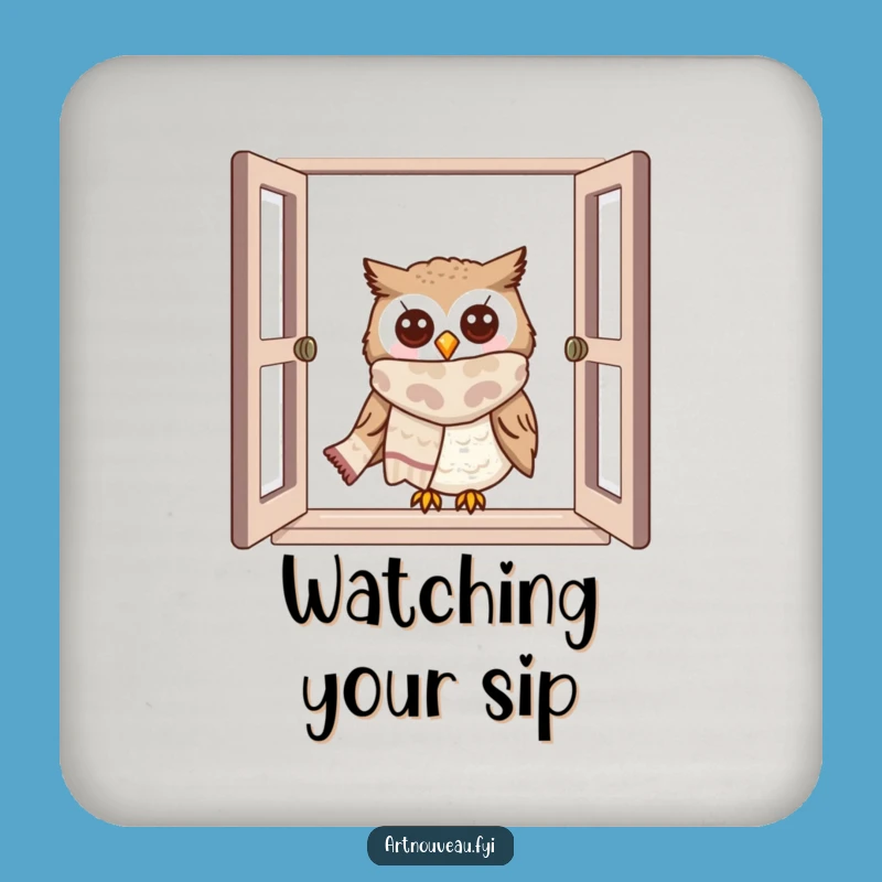 Funny Owl Window Peek Coaster: Cute Scarf Drink Gift