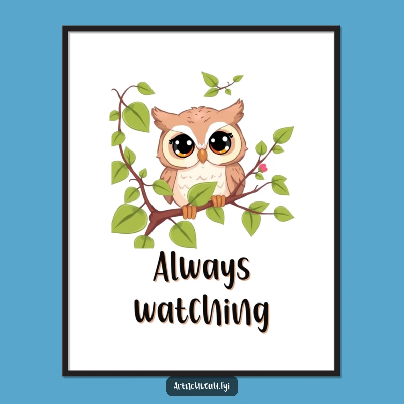 Funny Owl Poster: Cute Curious Bird Wall Art Funny Gift for Decorators