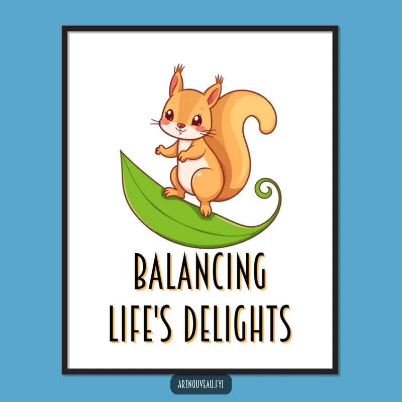 Funny Squirrel Leaf Poster: Nature Art, Mischievous Design, Wall Decor Funny Gift