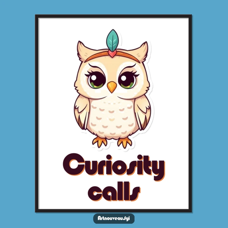 Funny Owl Headband Poster - Curious Owl Art, Whimsical Wall Decor Funny Gift