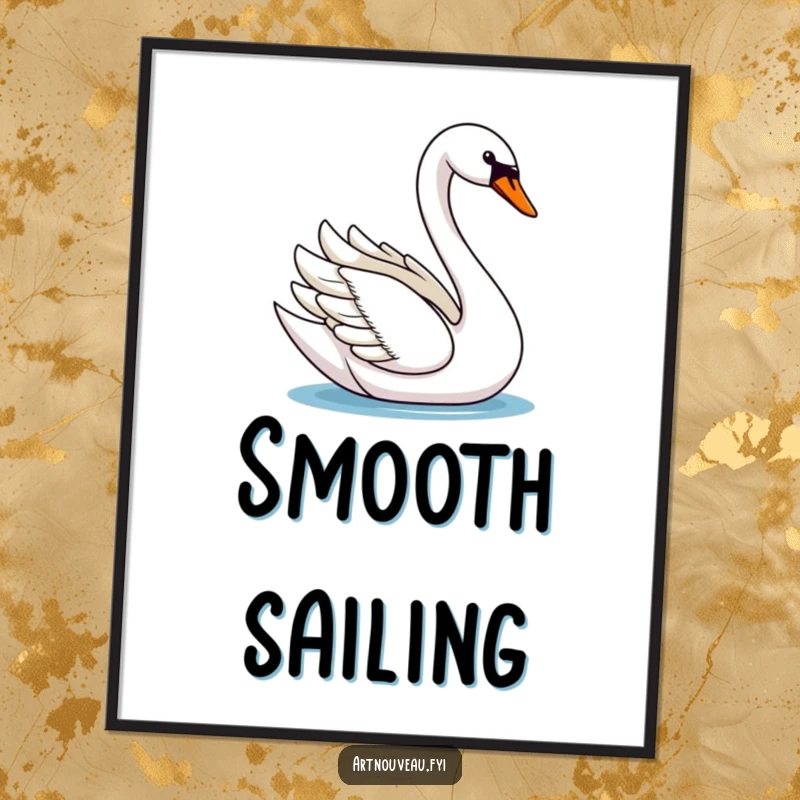Elegant swan poster, showing a graceful swan gliding with its long, curved neck, adding a touch of class to decor.