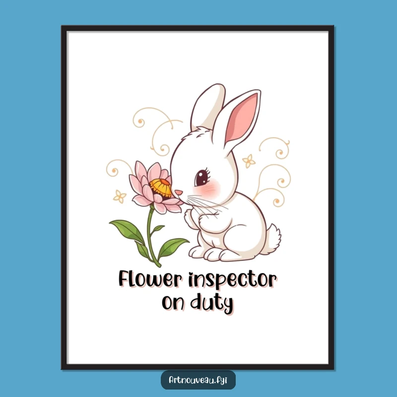 Funny Rabbit Poster: Curious Art Nouveau Print, Floral Detail, Perfect Gift